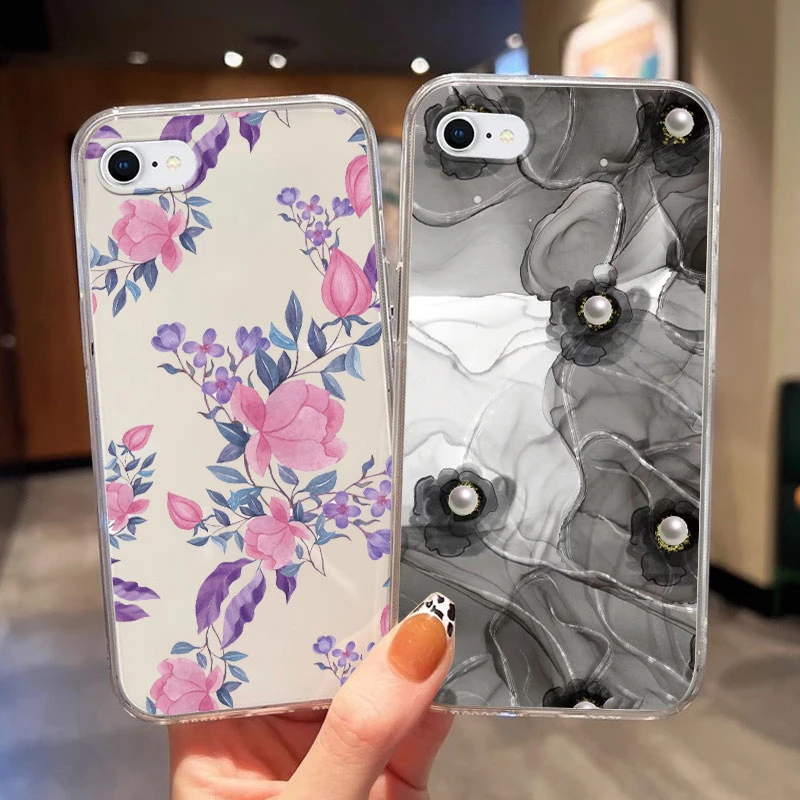 For IPhone 6 6S 8 6 Plus XR X XS XS Max SE 2022 SE 2020 7 8 Plus 7 Plus Phone Case Luxury Flower Plants Artistic Clear TPU Shell