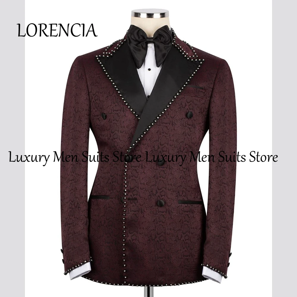 

Casual Rhinestone Men Suits 2 Pieces Double Breasted Tuxedos Wedding Groom Customized Blazer Pants jaqueta masculina couro