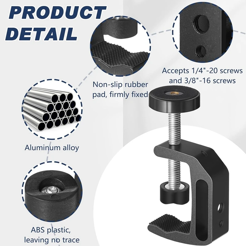 Support Clamp Table Clamp Universal C Clamp With 1/4 Inch And 3/8 Inch Thread Hole Aluminum