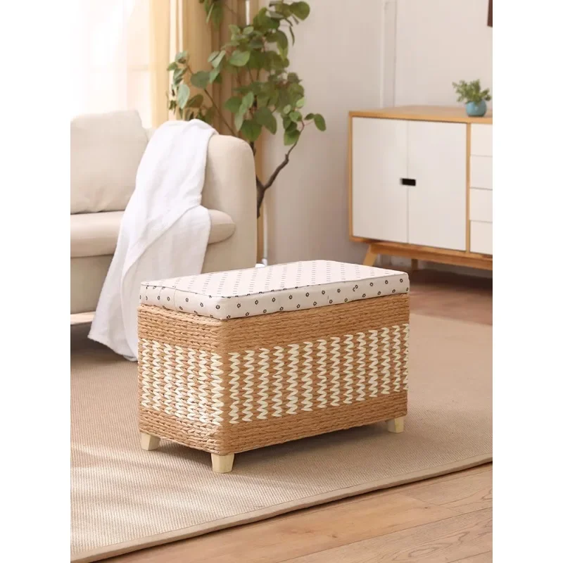 

Rattan seat, storage stool, storage stool, coffee table, shoe changing stool, solid wood board, household seating, finishing box