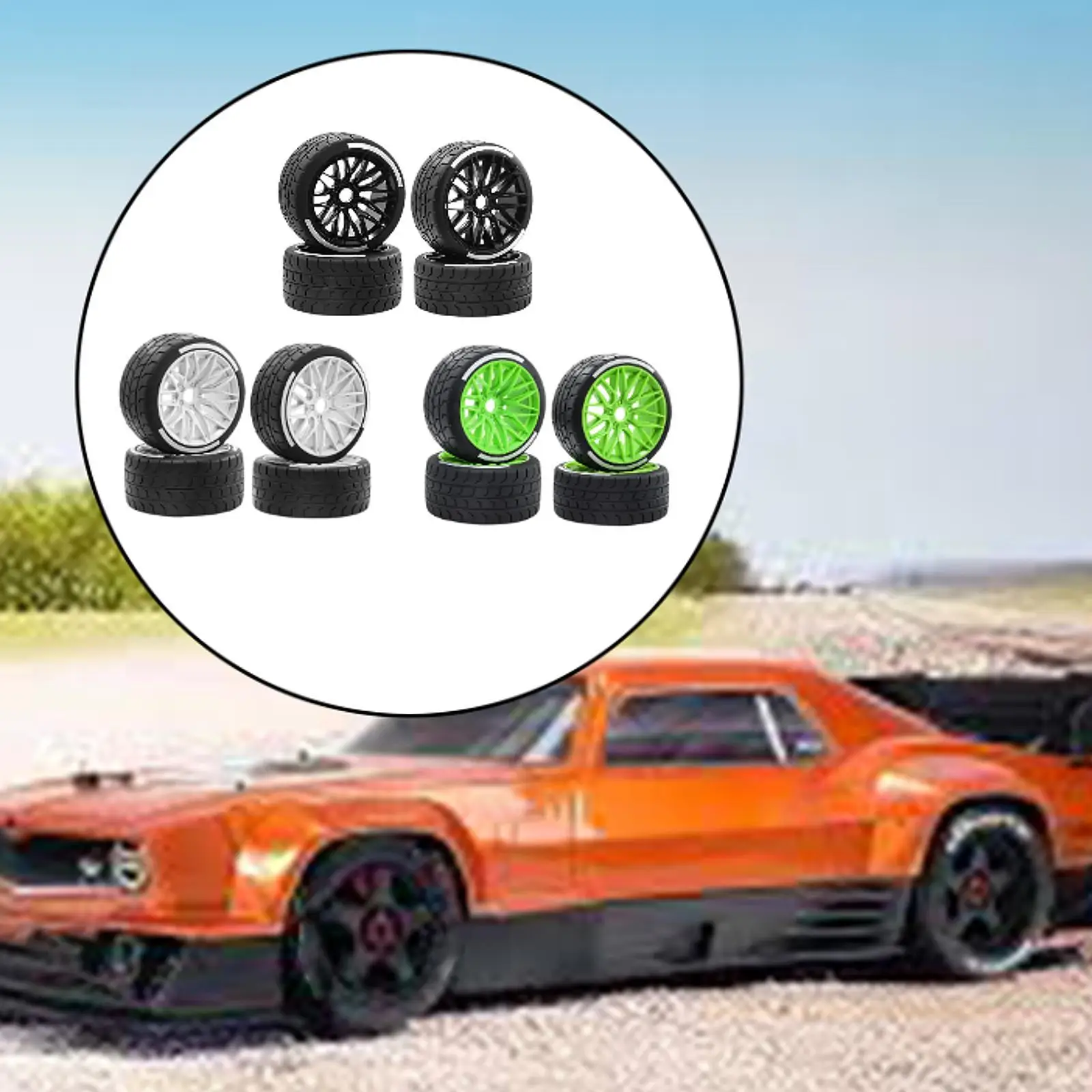 

4x 1/7 RC Car Tires Hubs Wheel Assembly RC Modification Sturdy Wear Resistance