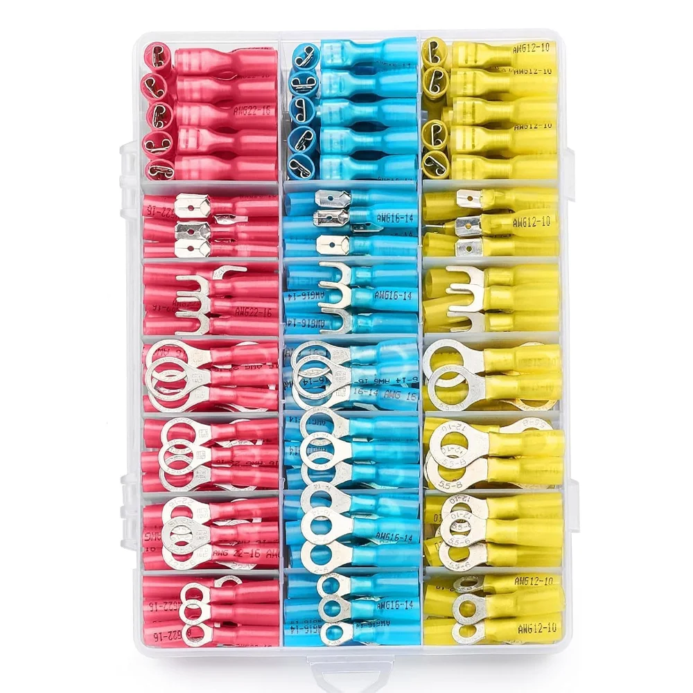 300PCS Heat Shrink Wire Connectors AWG22-10 AWG16-14 AGW22-16 Heat Shrink Terminal Connectors Electrical Ring Fork Spade Splice