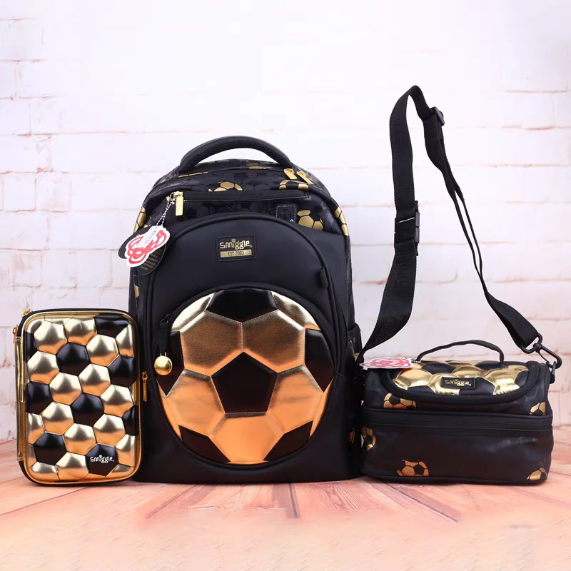 

New Australian Smiggle Gold Large Football Backpack Pen Box Primary And Secondary School Large Capacity Backpack Shoulder Bag