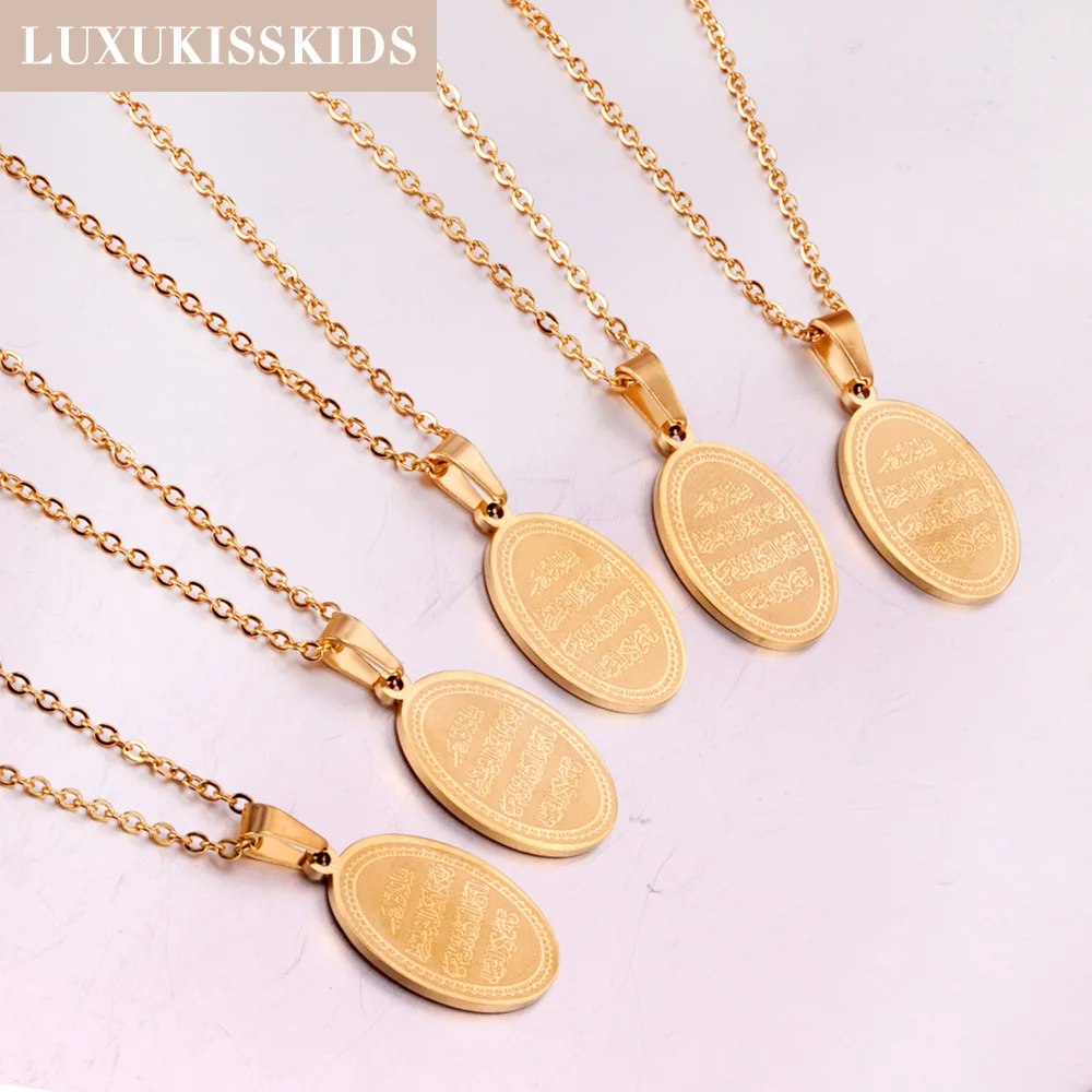 

LUXUKISSKIDS Islamic Jewelry Oval Pendant Necklace 5pcs Wholesale Religious Collier For Woman/Men Steel Arabic Classic Gifts