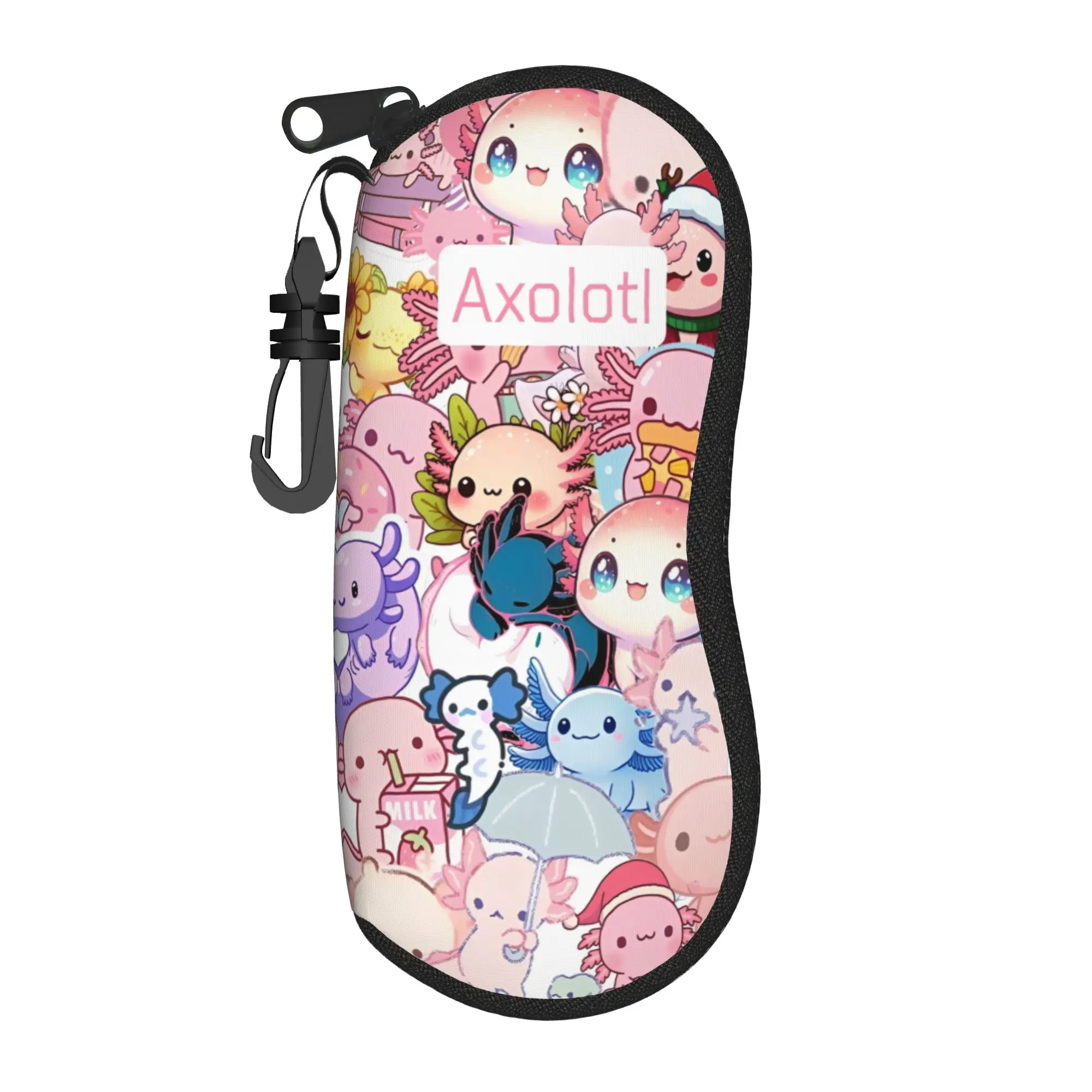 Axolotl Mexican Salamander  Merch Glasses Case for Women Men Protective Zipper  Glasses Storage Box Protector Eye Contacts Case