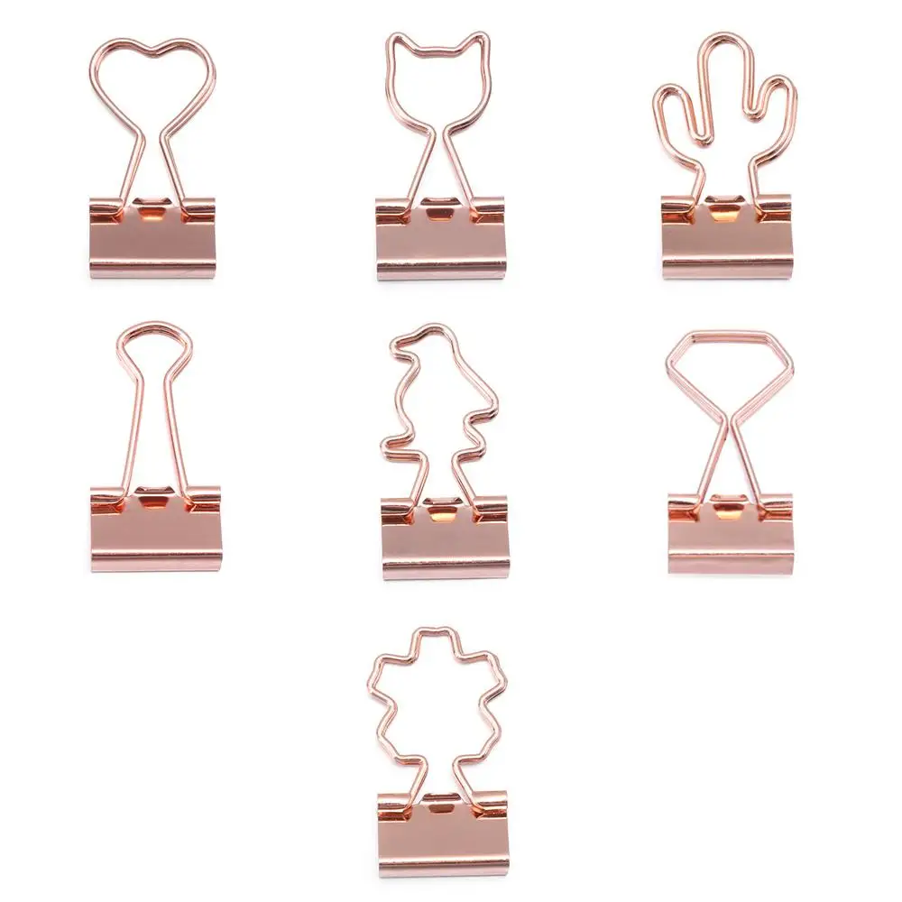 10pcs File Mini Book Cat Heart Cactus Paper Clip Metal Binder Clips Office Supplies