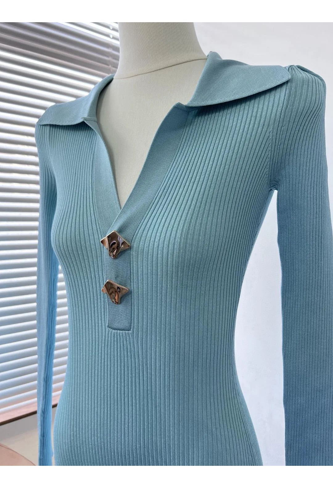 Elegant Long Sleeve Knitting Dress Women\'s 2024 Spring Vintage Straight Lapel Slim Dresses