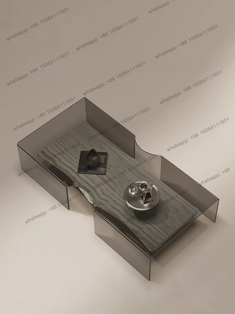 

12Italian Minimalist Natural Marble Tea Table Modern Minimalist Living Room Glass Creative Coffee Table