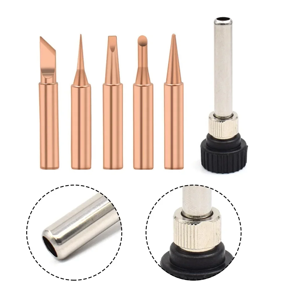 6pcs 900M-T Pure Copper Soldering Iron Tip Soldering Tip & Handle Set Welding Head Welding Tip Head Soldering Tools