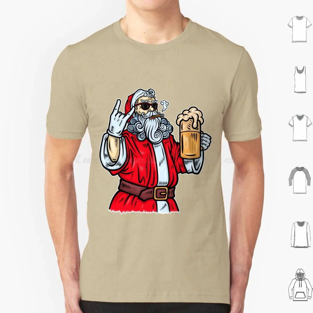 Bad Santa Claus , Rock , Beer And Cigar T Shirt Cotton Men Women DIY Print Christmas Santa Claus Santa Funny Cartoon Toon Xmas