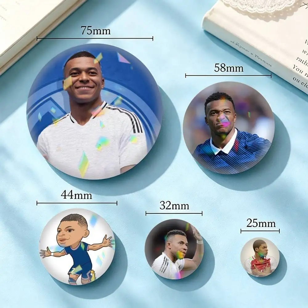 K-Kylian Mbappe-E  Football 10 25 32 44 58 75mm Badges Personalized Round Brooches Pins Accessory Gift