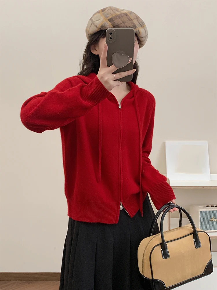 

Корейский модный вязаный кардиган на молнии, свободный базовый топ с эффектом похудения, повседневный простой лонгслив для женщин