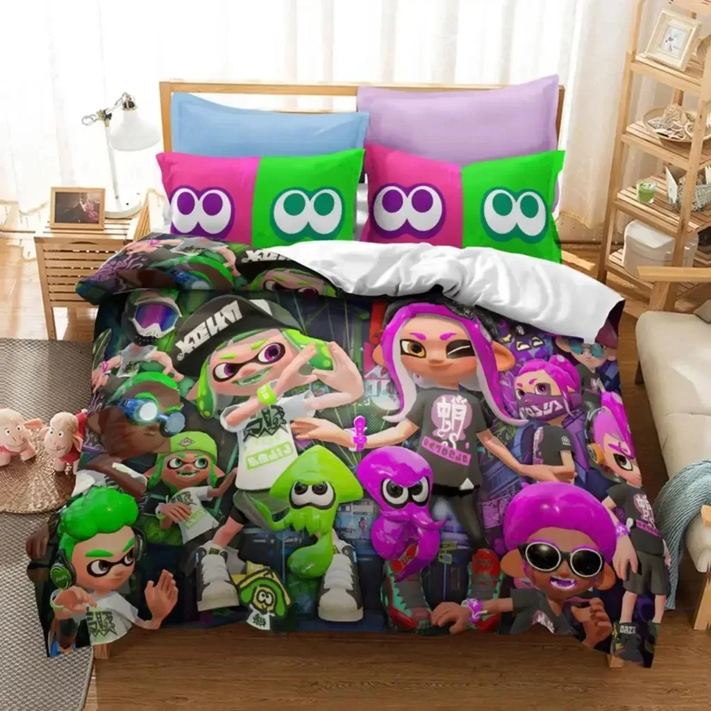 

Popular Splatoon 2 Game Bedding Set Boys Girls Twin Queen Size Duvet Cover Pillowcase Bed Boys Adult Fashion Home Textileextile