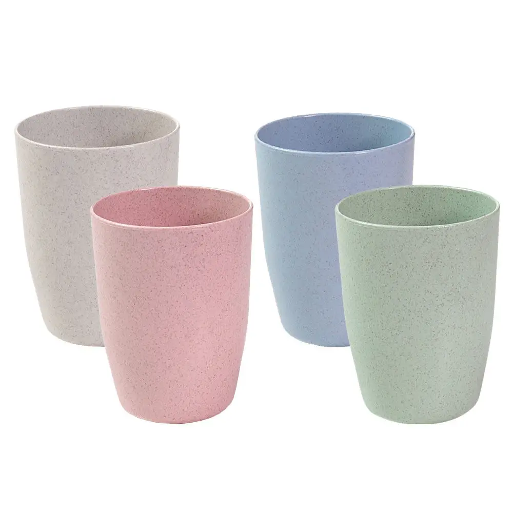 

4Pcs Biodegradable Wheat Straw Toothbrush Cups Reusable Mouthwash Holders Lightweight Travel Bathroom Drinkware Multifunctional
