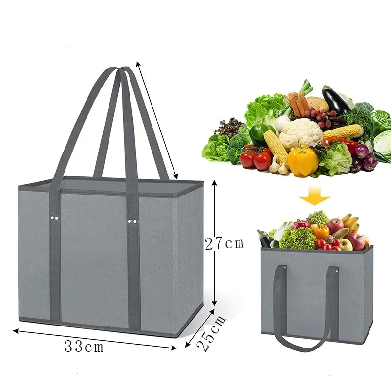 Reusable Grocery Bags Heavy Duty Shopping Bags Shape Stay Open, Fold Flat Large Tote Bags  Long Handles & Reinforced Bottom