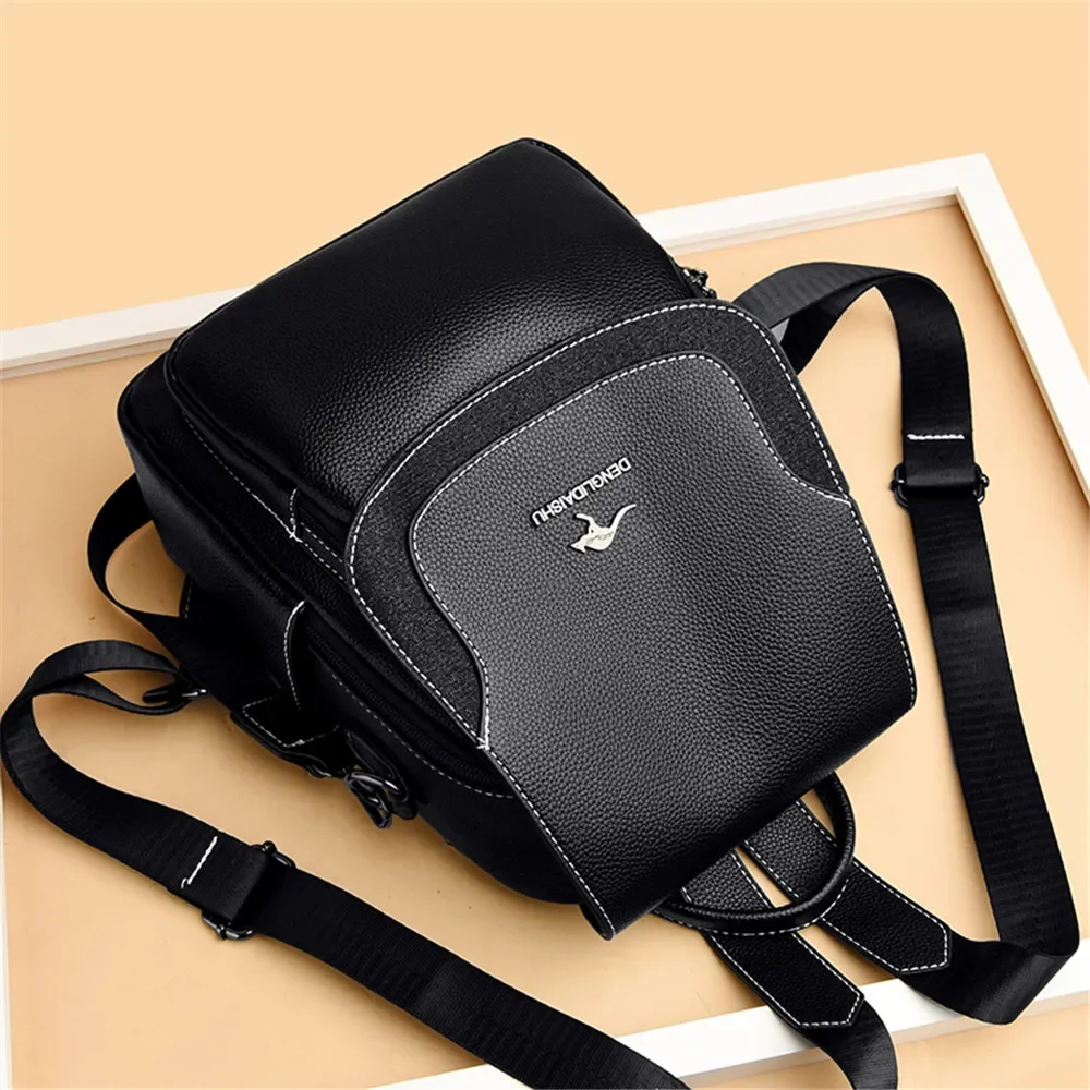 New Soft Leather Black Backpacks Large Capacity Shoulder Bag Ladies Fashion Women\'s Travel School Bags for Teen Girls Mochilas