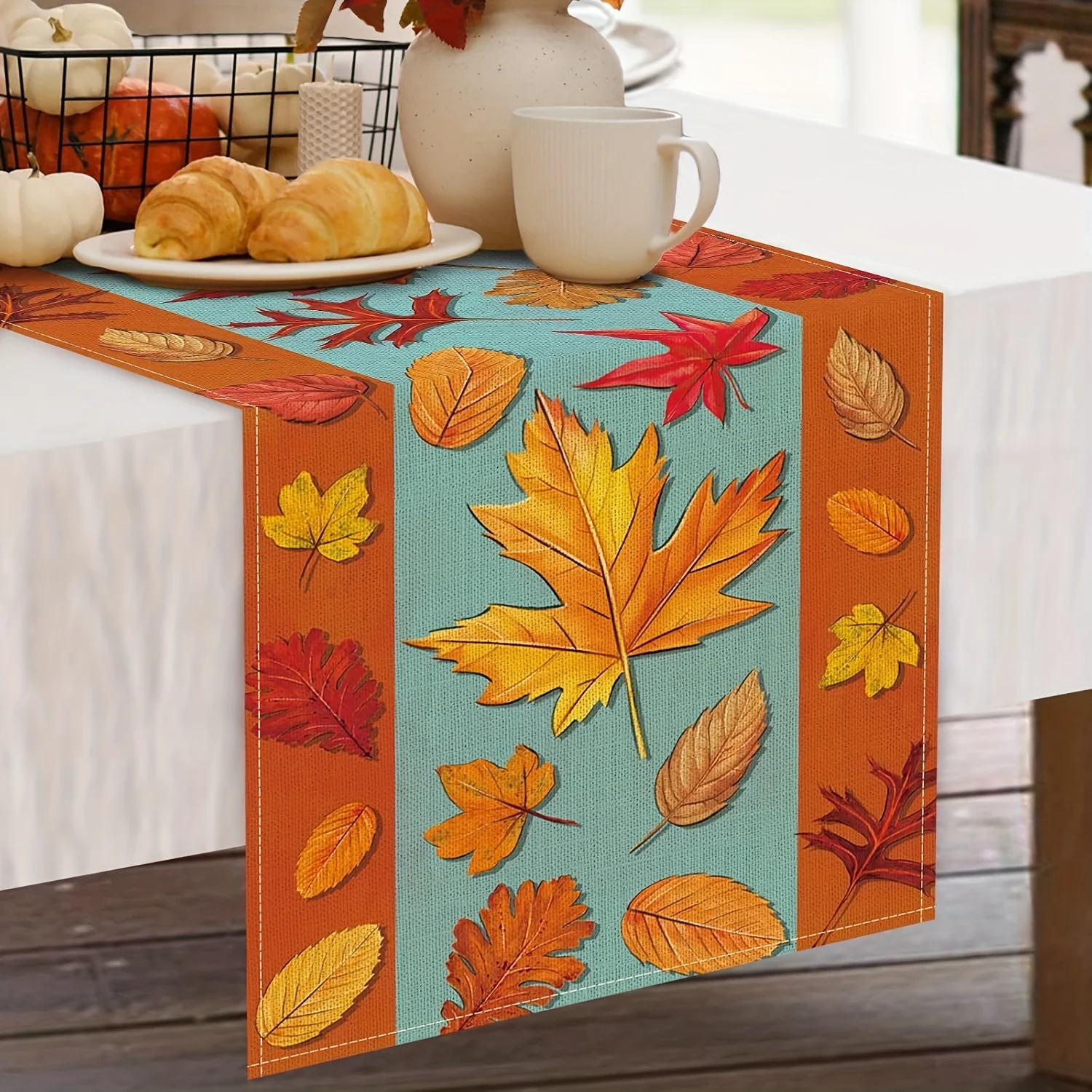 

1Pc Fall Maple Leaf Table Runner - Vibrant Autumn Leaf Design, Vintage Farmhouse Style, Fits Restaurants, Homes, Harvest Parties, Pastoral Markets.
