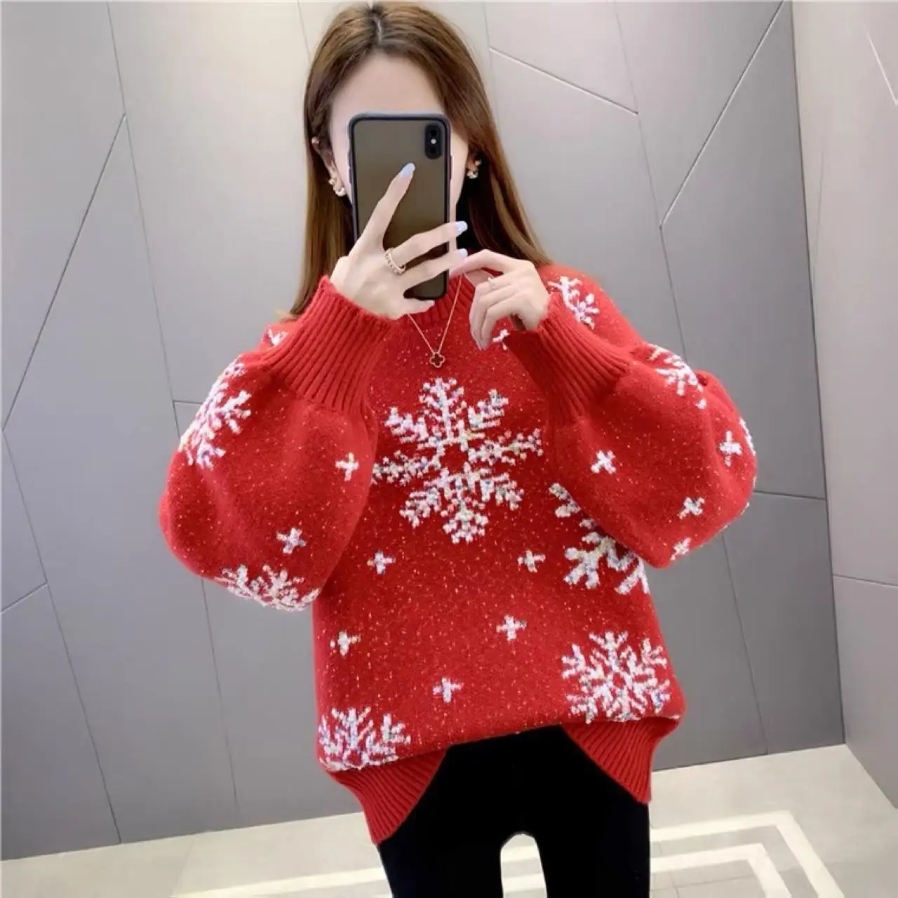 

Cisas Snowflake Floing Sweater Women's Loose Faionable Knitted Pullover Autumn Winter New Sle Casual Comfortable Top