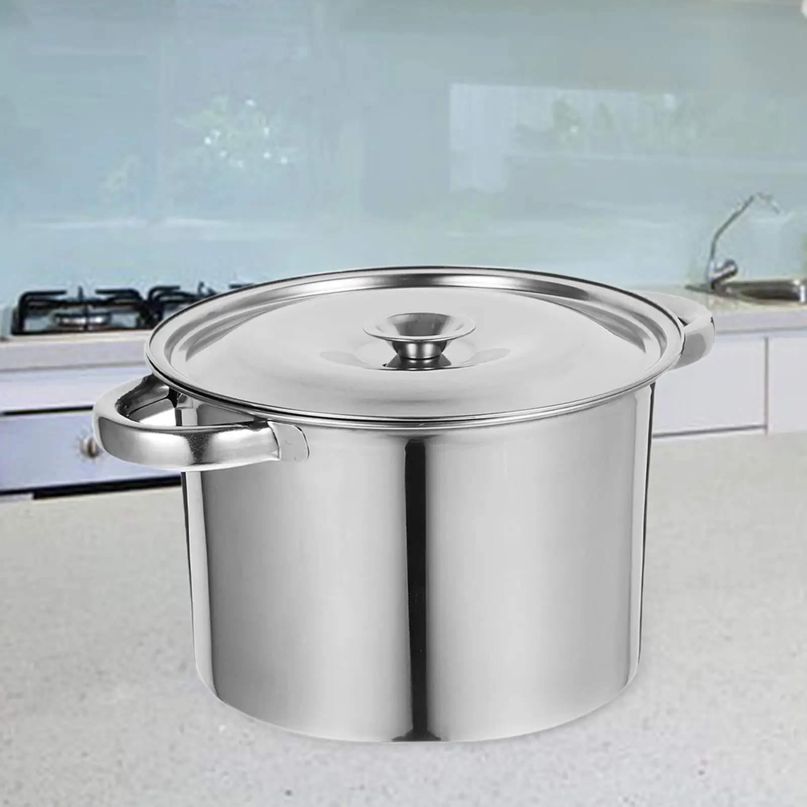 Steel Pot with Stainless Handles Polished Soup Pot with Lid for Home Induction Cooker Pasta and Vegetables