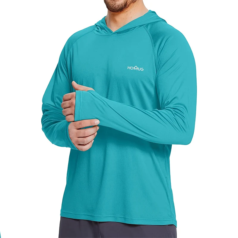 Camiseta de rendimiento UPF50 + para hombre, de manga larga Sudadera con capucha, informal, protección solar, para correr, de secado rápido, ropa de
