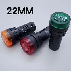 Zumbador estroboscópico de 22mm, luz indicadora de alarma, sonido amarillo, rojo, verde, señal intermitente de advertencia, 12V, 24V, 220V