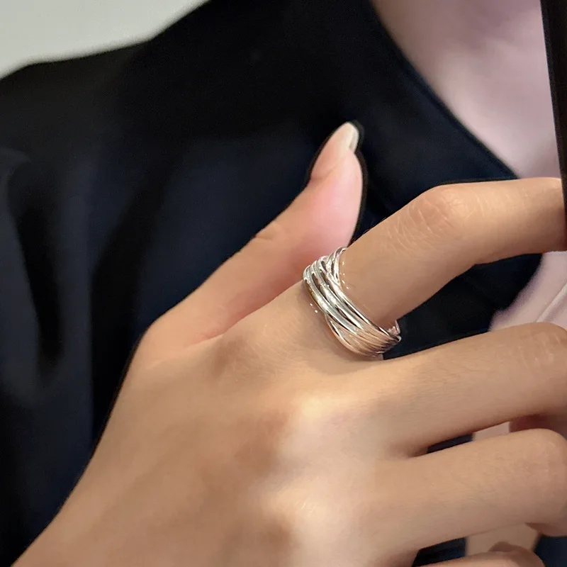 

S925 Sterling Silver Geometric Line Ring Wide Narrow Open Design Inspired Japanese Blogger Niche Engagement Gift Party