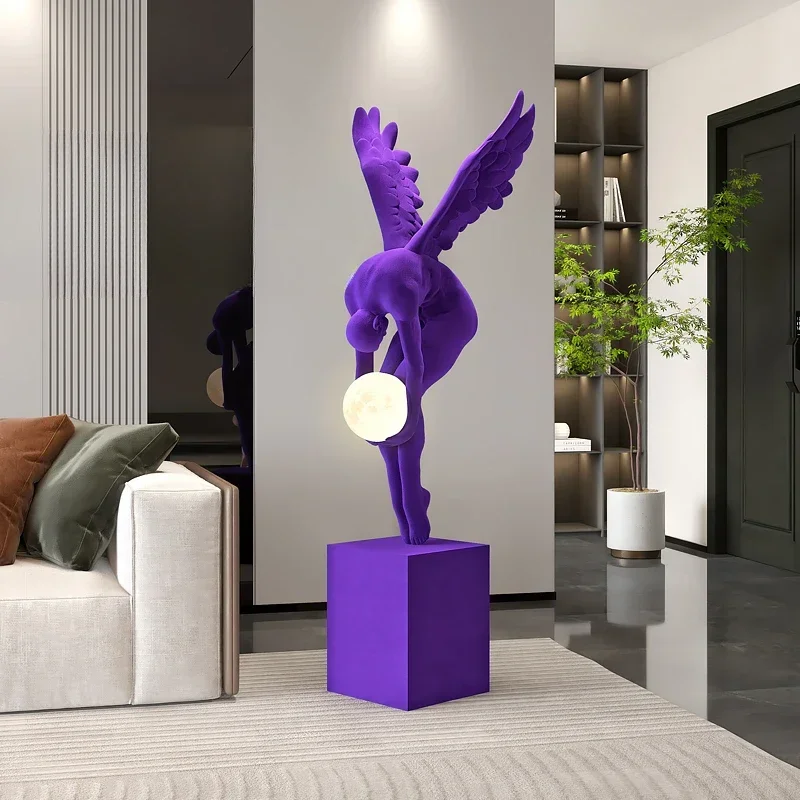 132CM Indoor Home Decoration Angel Figure sculpture Modern Art Luxury Living Room Floor Ornaments Flocking Process Statue Decor