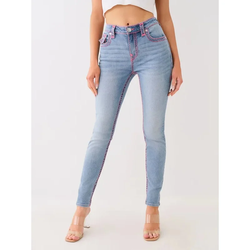 A Bear's Home جيني منتصف الارتفاع سوبر تي نحيل جان التطريز المرأة الشارع مثير عالية الخصر الجينز امرأة Cas 2025 جديد