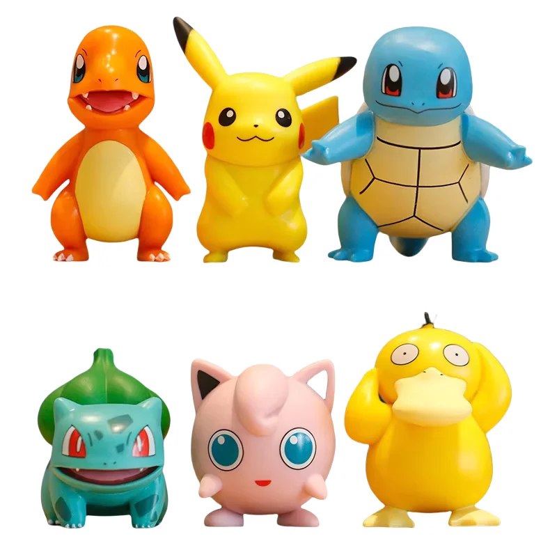 6 unids/set figuras de Anime Pokemon Pikachu juguetes modelo Charmander Psyduck Squirtle Jigglypuff Bulbasaur Kawaii coleccionar muñecas regalo