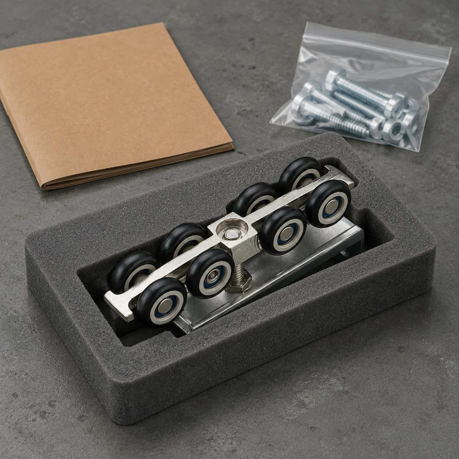 2 Pieces Top Hung Sliding Door Rollers Black Wheels 8-Wheel Door Roller Home Hardware Folded Metal Base Quiet Operation
