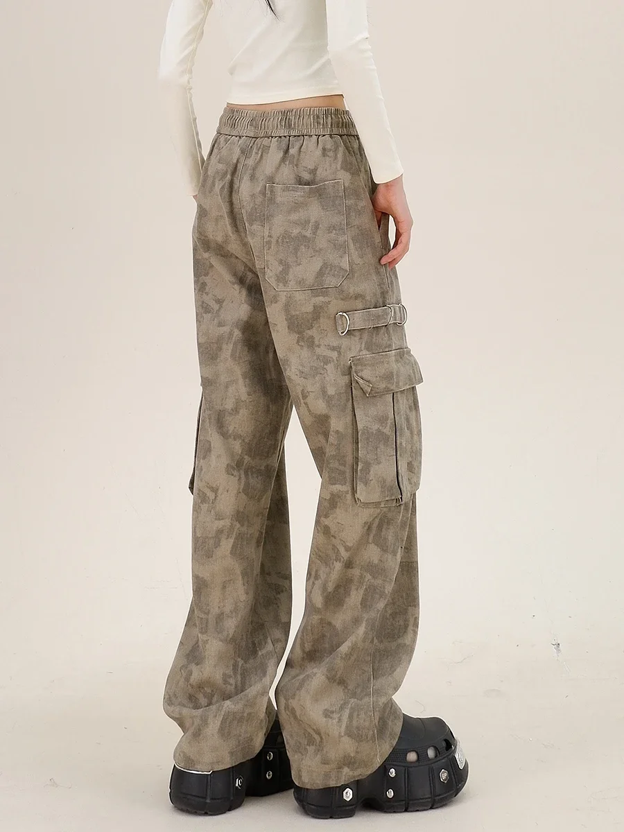 Wasteland Wind Camouflage Tooling Casual  Women's 2024 Autumn New Loose Bf American Trendy Wide-leg Pants