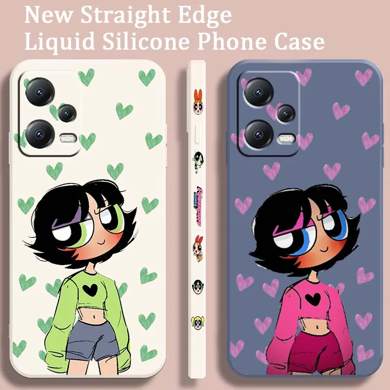 

The P-Powerpuff G-Girls Cute Phone Case For Xiaomi Redmi Note 14 13 13R 12 12R 11 11E 11T 11S Pro Plus 5G Liquid Left Rope