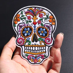 Punk Flower shaped skeleton Size:10x7.5cm Patch Embroidered Applique Sewing Clothes Apparel Cloth Accessories Badges