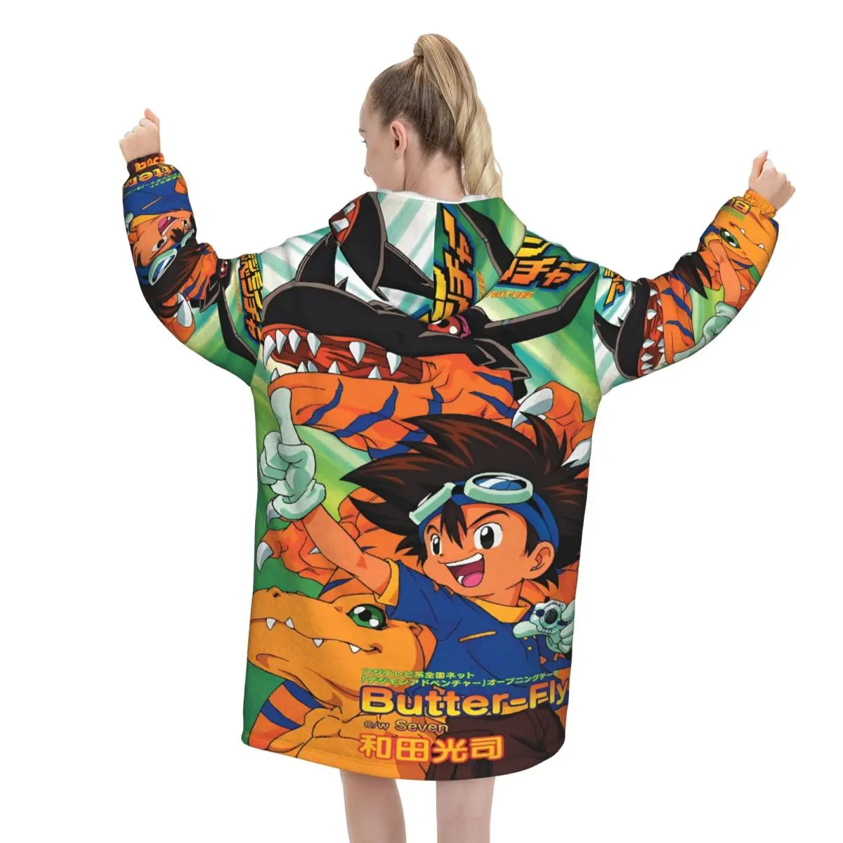 Digital Monster Digimon Wearable Deken Hoodie voor Dames Heren Oversized Sweatshirt Deken met Zak