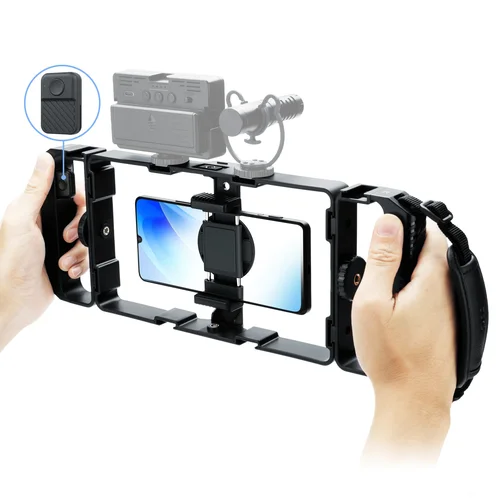JJC-Kit Universal de plataforma de vídeo para teléfono inteligente, con Control remoto, agarre manual, jaula de película Vlog, estabilizador de vídeo para teléfono, soporte para trípode de mano