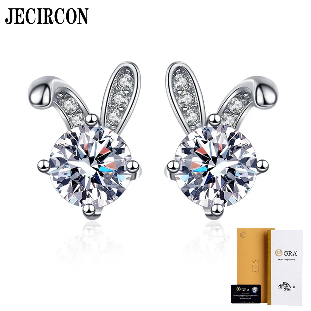 

JECIRCON 0.5 Carat Moissanite Earrings for Women Exquisite Small Bunny Ear Studs 925 Sterling Silver Summer Fashion Ear Jewelry