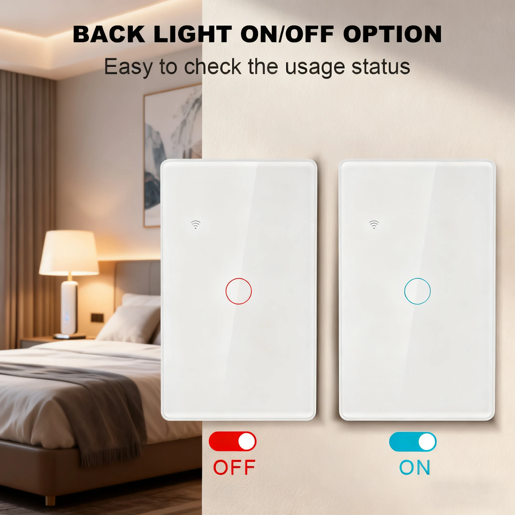 Smart WiFi Touch Switch US Standard Voice/APP Control Smart Home Light Switch Compatible with Alexa Google Home for Bedroom