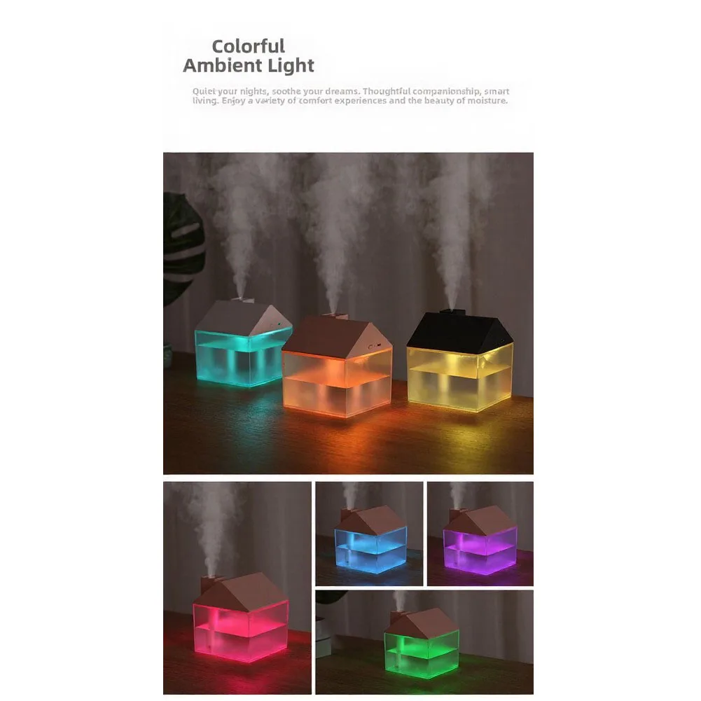Rechargeable House Shaped LED Humidifier 2500ml ABS Essential Oil Diffuser 7 Color Mood Light Air Moisturizer For Home Bedroom