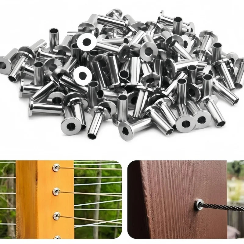 

10Pcs Stainless Steel Protective Protector Sleeves Grommet for 1/8" Wire Rope Cable Railing Kit Fence Accessories