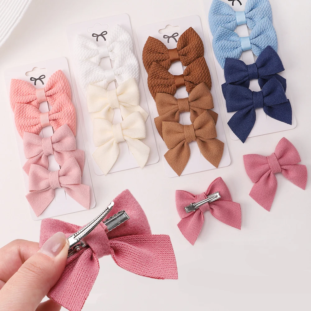 

4Pcs/Set Cute Solid Color Hair Bow Clips Kids Nylon Soft Hairclips Handmade Headwear Hairpins Fashion Children Hair Accessories