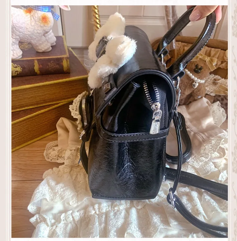 Japanese Rojita Y2k Plush Wings Lace Heart Metal Style Single Shoulder Bag Cute Sweet Cool Black White Color Block Shopping Bags