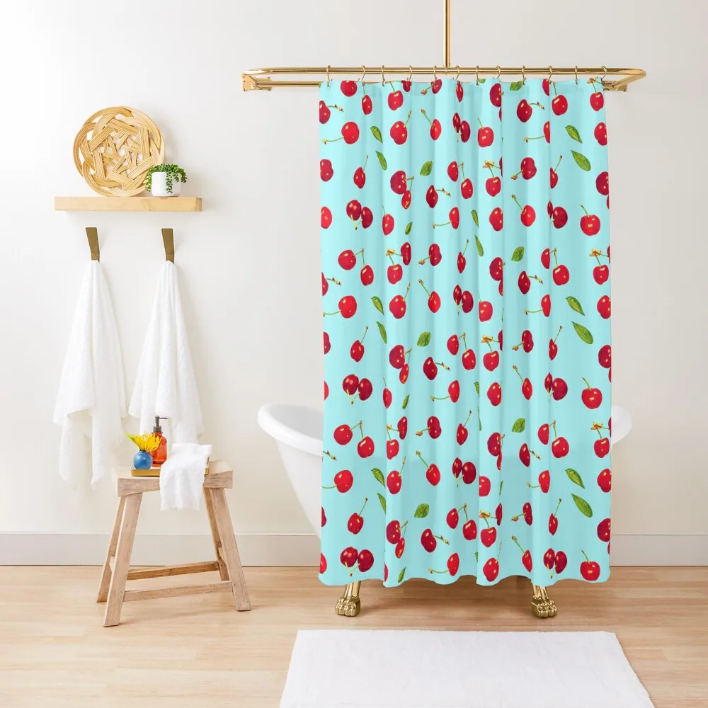 

Turquoise Cherries Shower Curtain Window For Bathroom Set For Bathroom Bathroom For Shower Curtain
