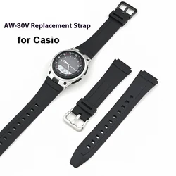 Watch Band for Casio AW-80 AW-82 Electronic Watch Rubber Resin Strap Black Convex Sport Waterproof Bracelet Accessories 18mm