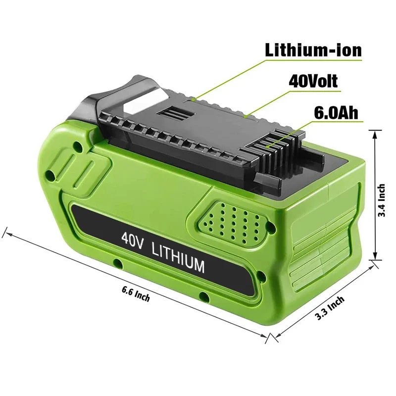 6000mAh G-MAX 40V Li-ion Replacement Battery for GreenWorks 20292 20302 20672 20202 20322 20262 29302 29463 Rechargeable Battery