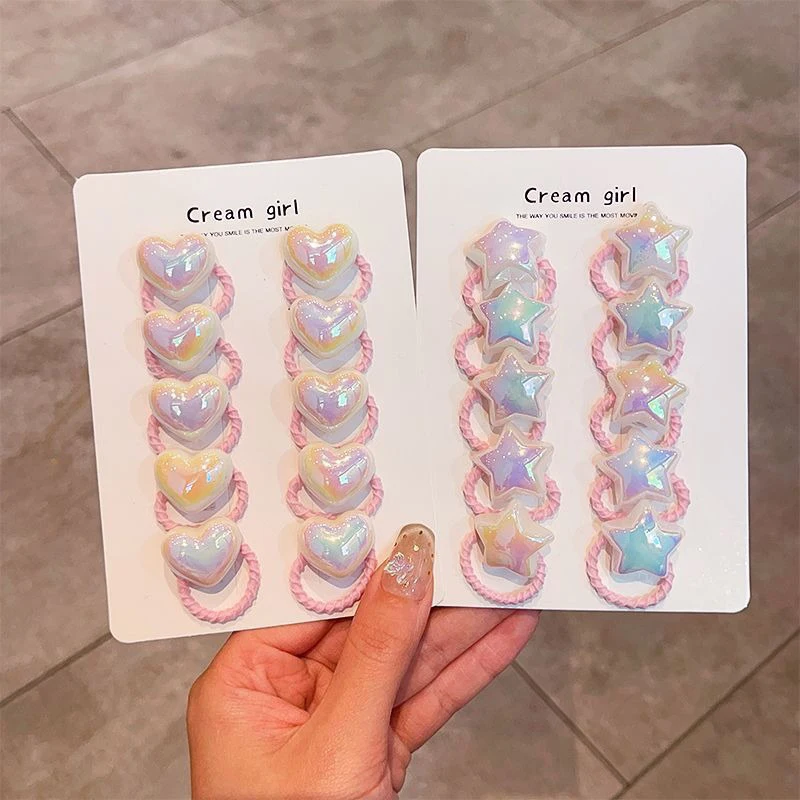 10 قطعة/المجموعة لطيف طفلة الشعر الحب العصابات الكرتون الحب القلب ستار العلاقات الشعر طفل مطاطا شريط مطاطي الاطفال الشعر الحبال أغطية الرأس