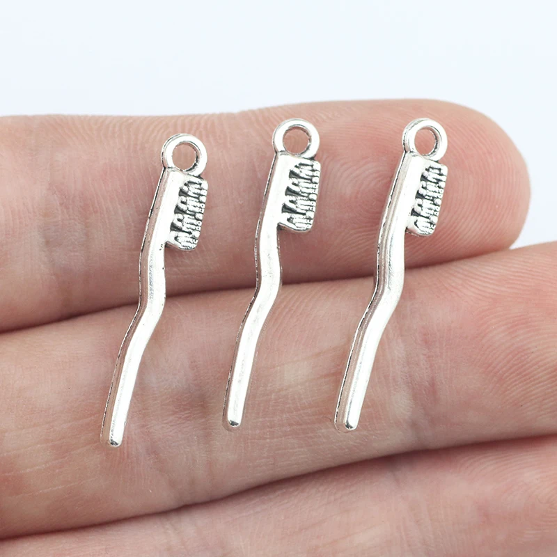 20 Piece 5*29mm Mixed Alloy Antique Silver Color Toothbrush Newness Charms Keychain Pendant Accessory For DIY Jewelry Making