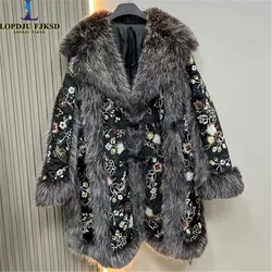 New Faux Fur Coats for Women, Fur Collar Jacket,Thicken Warm Female Clothes, High Quality,Sequins,New, Winter, 2024