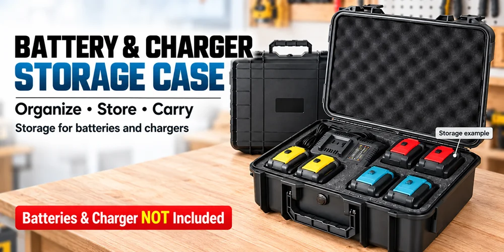 Aufbewahrungsbox für Makita, Dewalt, Milwaukee und Parkside – Akku- und Ladegerätetui, Werkzeugkoffer, Hartschalenkoffer, Zubehör für Elektrowerkzeuge. – Detail 1
