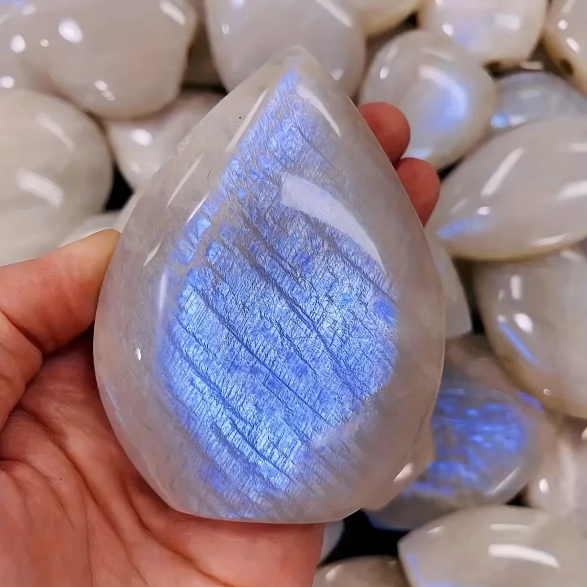 الطبيعية الأزرق Moonstone قطرة النخيل كريستال زخرفة اليد مصقول شكل حر الشعلة ديكور المنزل هدية عيد كريستال فريد من نوعه #1
