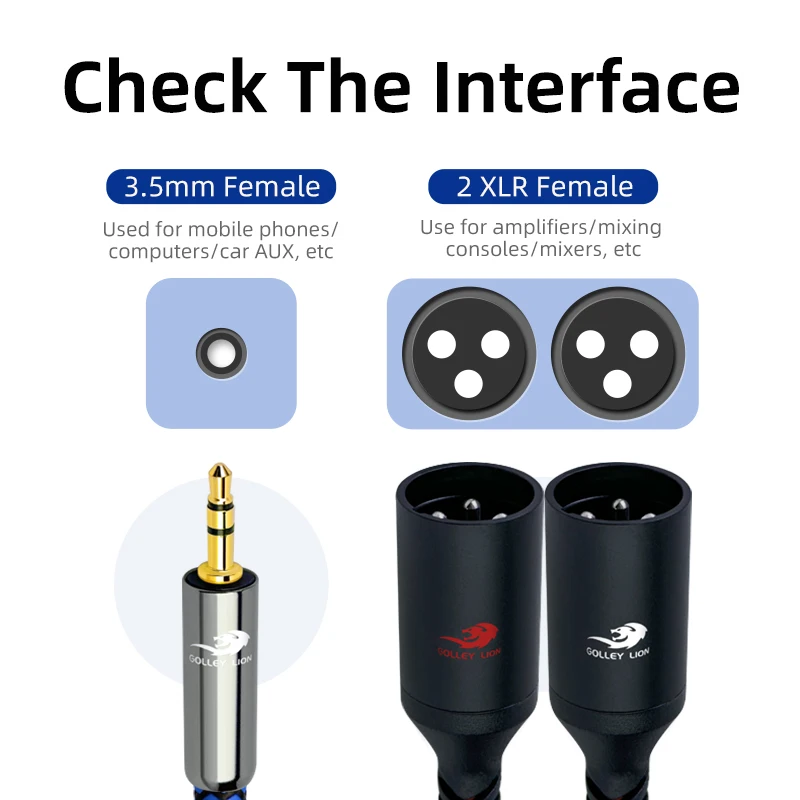 3.5mm To Dual XLR Stereo Cable 1/8 Inch Mini Jack To 2 XLR Male Y Splitter Adapter Cord for Laptop PC Smartphone Speaker Etc